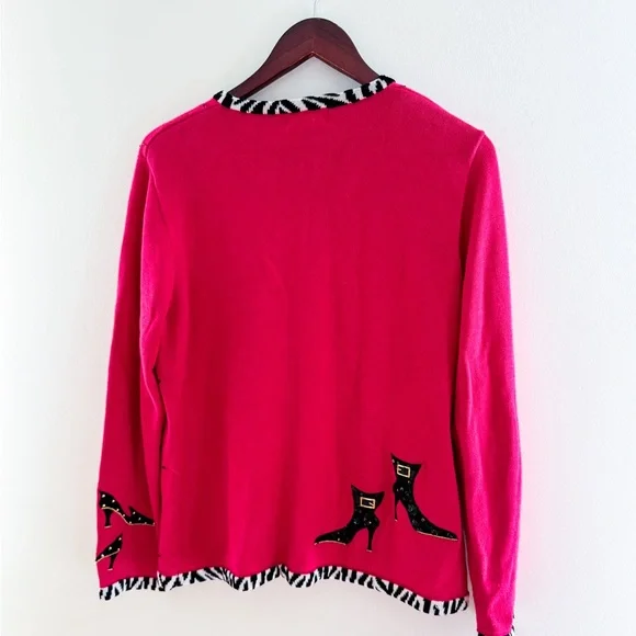 Vintage Hot Pink Zebea Shoe Cardigan – Size Large - Picture 3 of 7